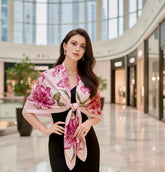 180x90 Seidenschal Rosa Blumen Muster N150